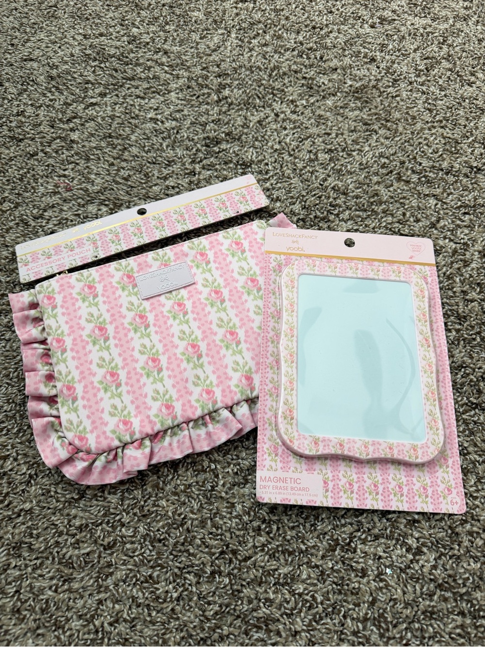 LoveShackFancy YOOBI Pink Floral Magnetic Dry Erase Board & Accessory Pouch
